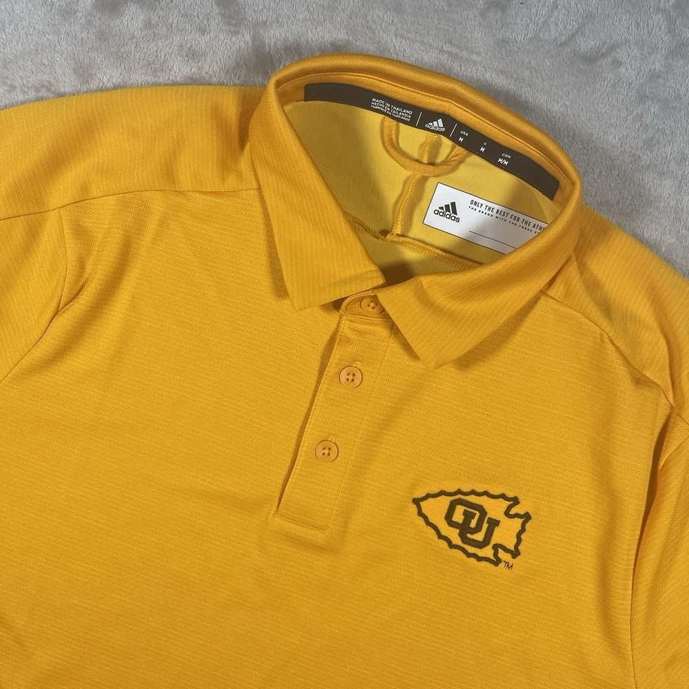 Adidas GameMode Polo‎ Mens M Polo Yellow Short Climalite Oklahoma University